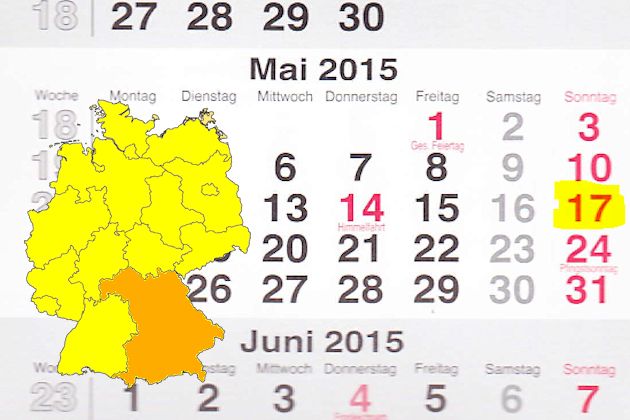 In Bayern laden am 17.05.2015 die Orte Arnstorf, Bad Kissingen, Bad Königshofen im Grabfeld, Bischofsheim an der Rhön, Dießen am Ammersee, Fürstenfeldbruck, Hilpoltstein, Karlstadt am Main, Kaufbeuren, Lindenberg i. Allgäu, Monheim (Schwaben), Naila,