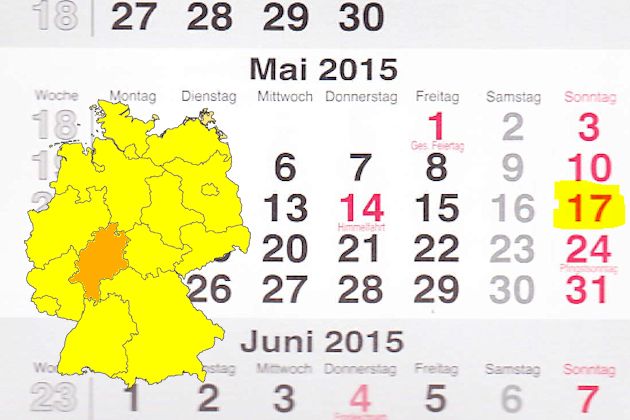 In Hessen laden am 17.05.2015 die Orte Bad Homburg v. d. Höhe, Braunfels, Gersfeld, Grünberg (Hessen), Weilburg und Wolfhagen zum verkaufsoffenen Sonntag ein.