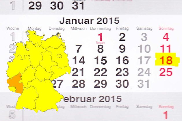 In Rheinland-Pfalz lädt am 18.01.2015 nur Görgeshausen zum verkaufsoffenen Sonntag ein.