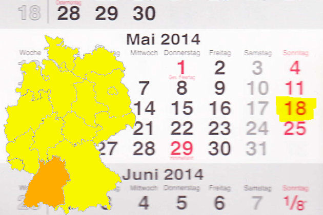 In Baden-Württemberg laden am 18.05.2014 die Orte Aspach, Bad Rappenau, Elzach, Hartheim, Herdwangen-Schönach, Lauda-Königshofen, March-Neuershausen, Meckenbeuren, Mühlacker, Stuttgart-Obertürkheim, Winnenden, Zell am Harmersbach zum verkaufsoffenen 