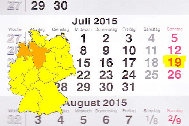 In Niedersachsen laden am 19.07.2015 die Orte Hude (Oldb.) und Papenburg (teilweise) zum verkaufsoffenen Sonntag ein.