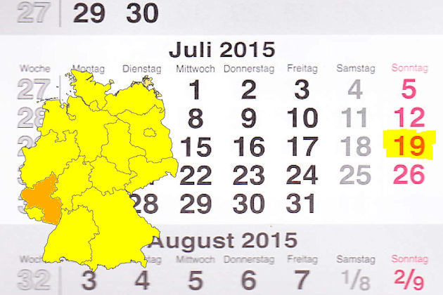 In Rheinland-Pfalz laden am 19.07.2015 die Orte Remagen und Thalfang (teilweise) zum verkaufsoffenen Sonntag ein.