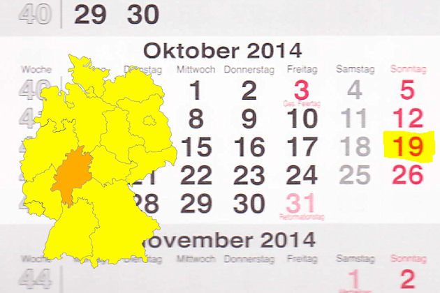In Hessen laden am 19.10.2014 die Orte Haiger, Hofheim am Taunus, Homberg (Ohm), Wächtersbach und Wetzlar zum verkaufsoffenen Sonntag ein.