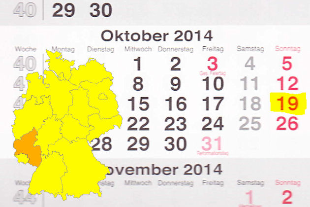 In Rheinland-Pfalz laden am 19.10.2014 die Orte Hachenburg, Landau in der Pfalz, Neuwied, Oppenheim und Prüm zum verkaufsoffenen Sonntag ein.