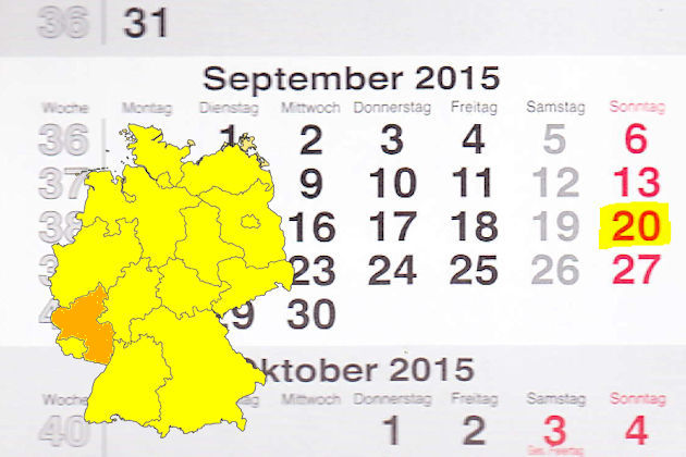 In Rheinland-Pfalz laden am 20.09.2015 die Orte Baumholder, Koblenz, Mainz, Montabaur, Prüm und Ulmen (Eifel) (teilweise) zum verkaufsoffenen Sonntag ein.