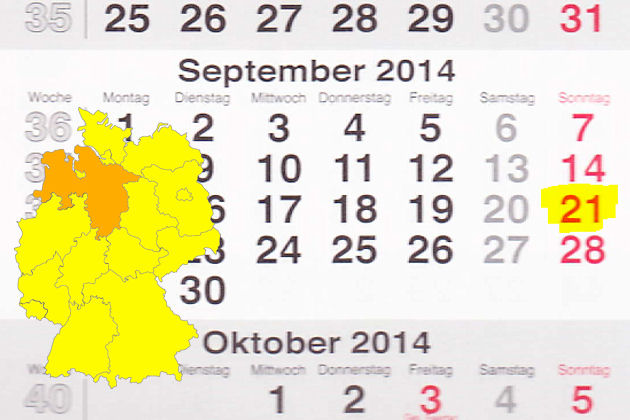 In Niedersachsen laden am 21.09.2014 die Orte Bad Bentheim, Bad Münder, Bad Pyrmont, Eschershausen, Friesoythe, Ganderkesee, Hannover, Langenhagen, Lastrup, Lilienthal, Northeim, Papenburg, Rhauderfehn, Salzhausen, Selsingen und Stuhr zum verkaufsoffenen