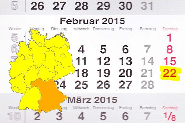 In Bayern laden am 22.02.2015 die Orte Günzburg, Oberstdorf und Thüngen zum verkaufsoffenen Sonntag ein.