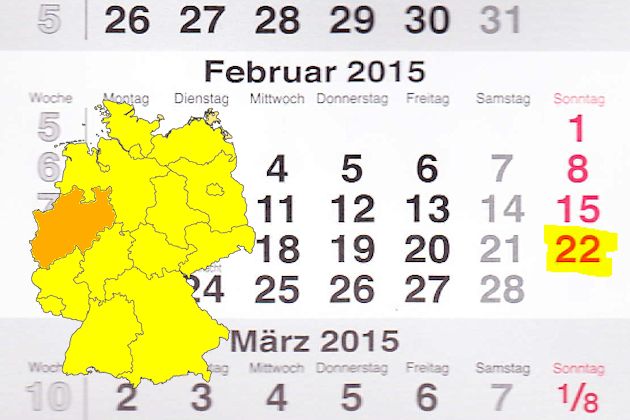 In Nordrhein-Westfalen laden am 22.02.2015 die Orte Versmold und Witten zum verkaufsoffenen Sonntag ein. Zusätzliche Shoppingtipps gibt es wieder für Dortmund, Düsseldorf, Essen und Köln.