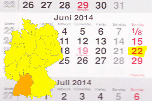 In Baden-Württemberg laden am 22.06.2014 die Orte Bad Rappenau, Hüttlingen, Laufenburg (Baden), Mössingen, Stuttgart, Waldenbuch und Wehr (Baden) zum verkaufsoffenen Sonntag ein.