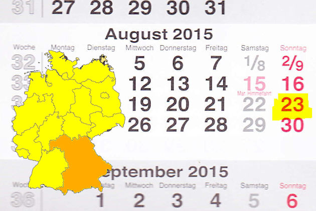 In Bayern laden am 23.08.2015 die Orte Erlangen, Parsberg, Pegnitz, Schwanfeld und Zirndorf (teilweise) zum verkaufsoffenen Sonntag ein.