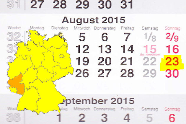 In Rheinland-Pfalz laden am 23.08.2015 die Orte Mutterstadt, Zell (Mosel) und Zweibrücken (teilweise) zum verkaufsoffenen Sonntag ein.