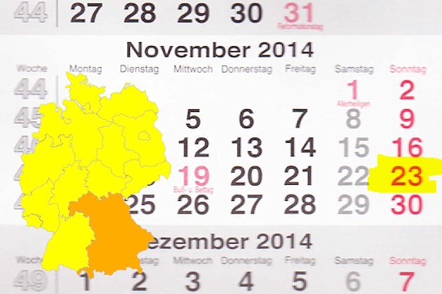 In Bayern laden am 23.11.2014 die Orte Aichach, Arnstein, Berching, Burglengenfeld, Geisenhausen, Großhabersdorf, Hauzenberg, Heroldsbach, Herrieden, Marktredwitz, Meitingen, Mering, Neustadt an der Donau, Peißenberg, Plattling, Regenstauf, Reisbach, Ro