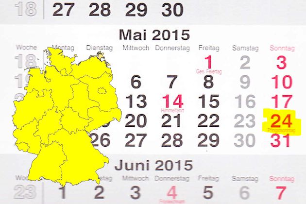 Am 24.05.2015 (Pfingstsonntag) laden Inzell und Neumarkt-St.Veit (beide Bayern), Waren (Müritz) in Mecklenburg-Vorpommern sowie Kaltennordheim in Thüringen zum verkaufsoffenen Sonntag ein.