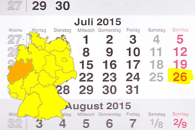 In Nordrhein-Westfalen laden am 26.07.2015 die Orte Emmerich am Rhein, Leverkusen, Metelen, Mönchengladbach und Nettetal (teilweise) zum verkaufsoffenen Sonntag ein.