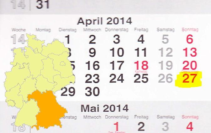 In Bayern laden am 27.04.2014 Aichach, Amberg, Aschaffenburg, Bad Aibling, Berching, Bischofsheim a.d.Rhön, Burglengenfeld, Deining, Dinkelsbühl, Ergolding, Freilassing, Fürstenfeldbruck, Garmisch-Partenkirchen, Grafing, Gunzenhausen, Hallbergmoos, Hem