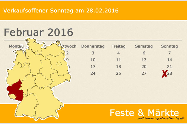 In Rheinland-Pfalz lädt am 28.02.2016 Ingelheim am Rhein anlässlich des Fischmarktes zum verkaufsoffenen Sonntag ein.