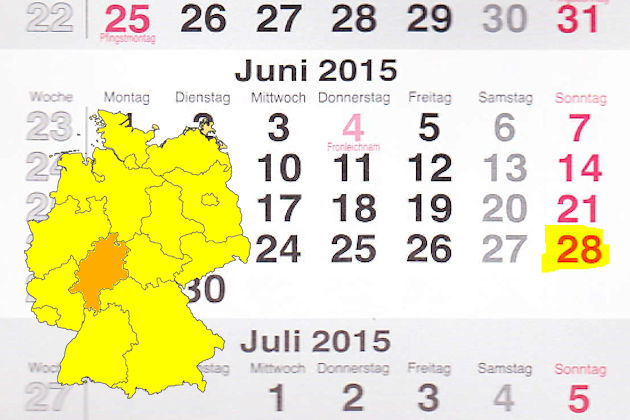 In Hessen laden am 28.06.2015 die Orte Groß-Zimmern, Hofheim am Taunus, Karben, Raunheim und Witzenhausen (teilweise) zum verkaufsoffenen Sonntag ein.