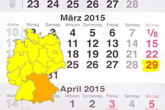 In Bayern laden am 29.03.2015 die Orte Bad Griesbach, Bad Neustadt a. d. Saale, Bad Tölz, Bad Wörishofen, Elsenfeld, Erlangen, Forchheim, Gerolzhofen, Großheubach, Hauzenberg, Hollfeld, Karlstadt, Lauf a. d. Pegnitz, Murnau am Staffelsee, Neumarkt i. 