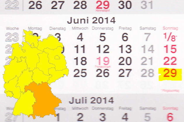 In Bayern laden am 29.06.2014 die Orte Gangkofen, Mallersdorf-Pfaffenberg, Nandlstadt, Neufahrn bei Freising, Rothenburg ob der Tauber, Unterschleißheim, Waldershof und Weilheim in Oberbayern zum verkaufsoffenen Sonntag ein.