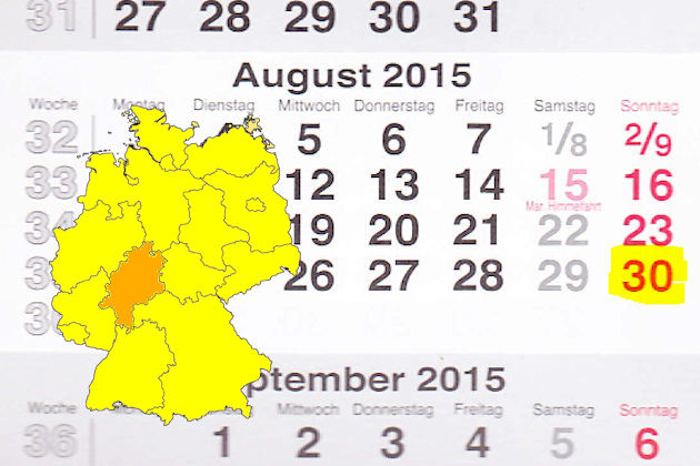 In Hessen laden am 30.08.2015 die Orte Bad Orb, Bad Salzschlirf, Dreieich und Weilburg (teilweise) zum verkaufsoffenen Sonntag ein.