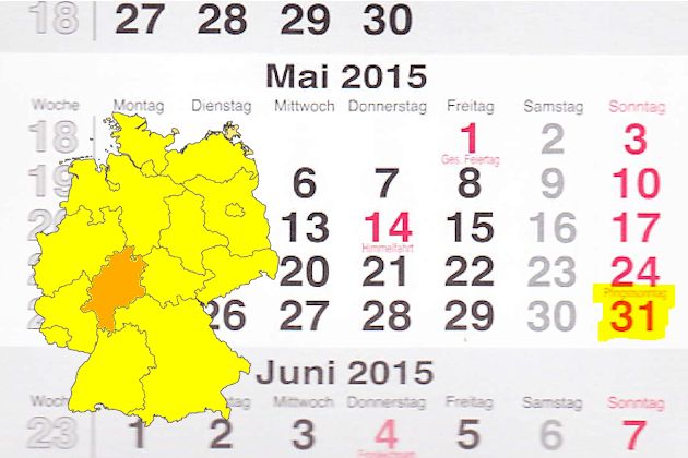 In Hessen laden am 31.05.2015 die Orte Birkenau, Fritzlar, Hessisch Lichtenau, Hofgeismar, Offenbach am Main, Reinheim, Rodgau (teilweise) zum verkaufsoffenen Sonntag ein.
