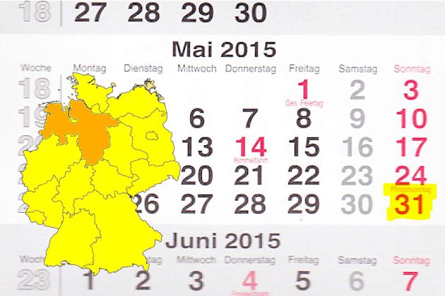 In Niedersachsen laden am 31.05.2015 die Orte Brake, Delmenhorst, Emden, Gronau (Leine), Hildesheim, Lehrte, Lüneburg, Nordhorn, Salzgitter, Stadthagen (teilweise) zum verkaufsoffenen Sonntag ein.