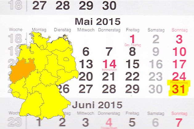 In Nordrhein-Westfalen laden am 31.05.2015 die Orte Beverungen, Bottrop, Eslohe, Essen, Herten, Ibbenbühren, Kerken, Köln, Ladbergen, Lengerich (Westfalen), Lünen, Meerbusch, Oberhausen, Sprockhövel, Troisdorf, Velbert, Velen, Voerde (Niederrhein), We