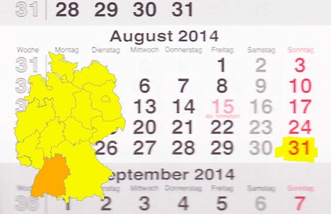 In Baden-Württemberg laden am 31.08.2014 die Orte Leingarten und Oppenau zum verkaufsoffenen Sonntag ein.