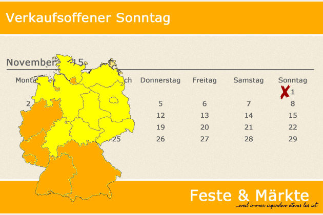 Wo ist am 01.11.2015 (Allerheiligen) verkaufsoffener Sonntag in Baden-Württemberg, Bayern, Bremen, Hamburg, Nordrhein-Westfalen, Rheinland-Pfalz und dem Saarland?